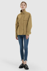 Orolay-Stand Collar Zip Up Simple Jacket-#color_Bronze Mist