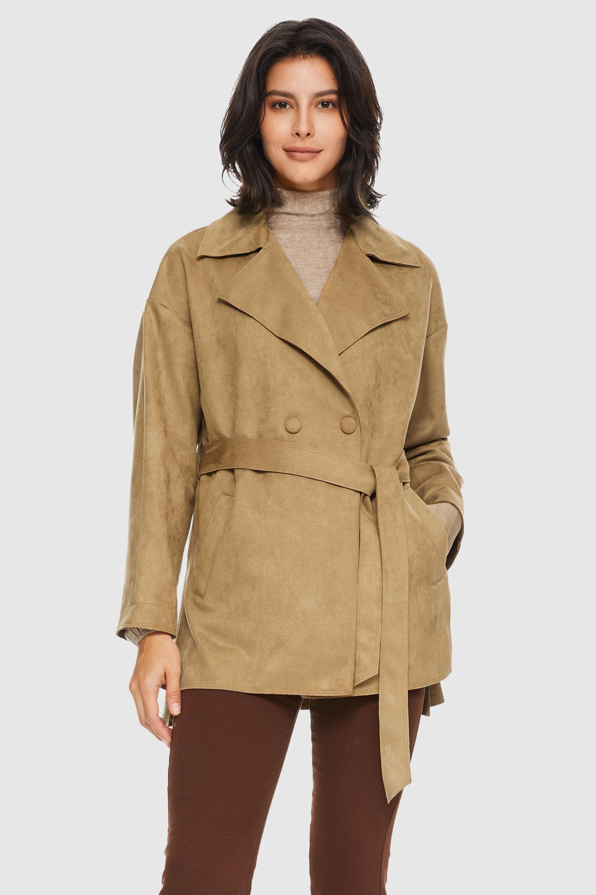 Orolay-Suede Lightweight Trench-#color_Sand