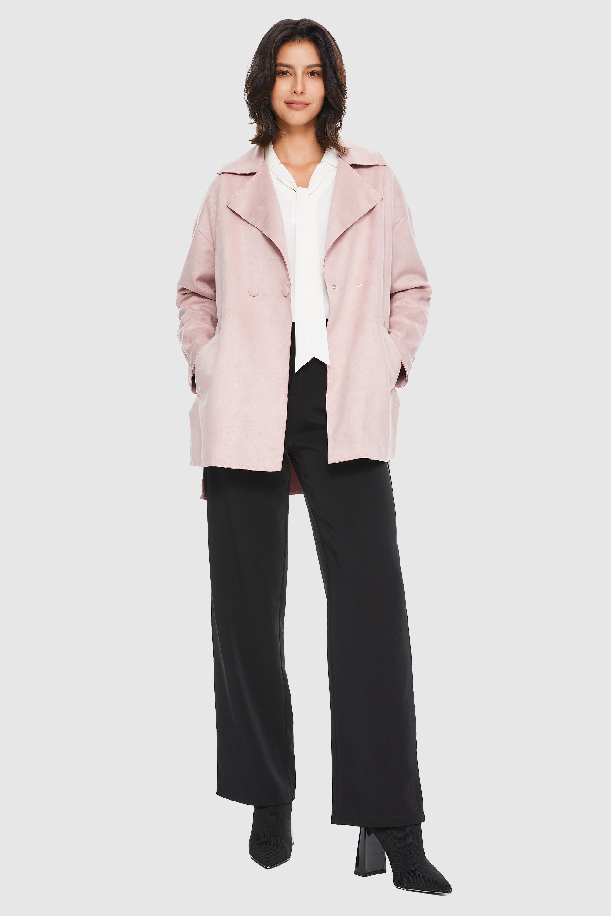 Orolay-Suede Lightweight Trench-#color_Almost Mauve