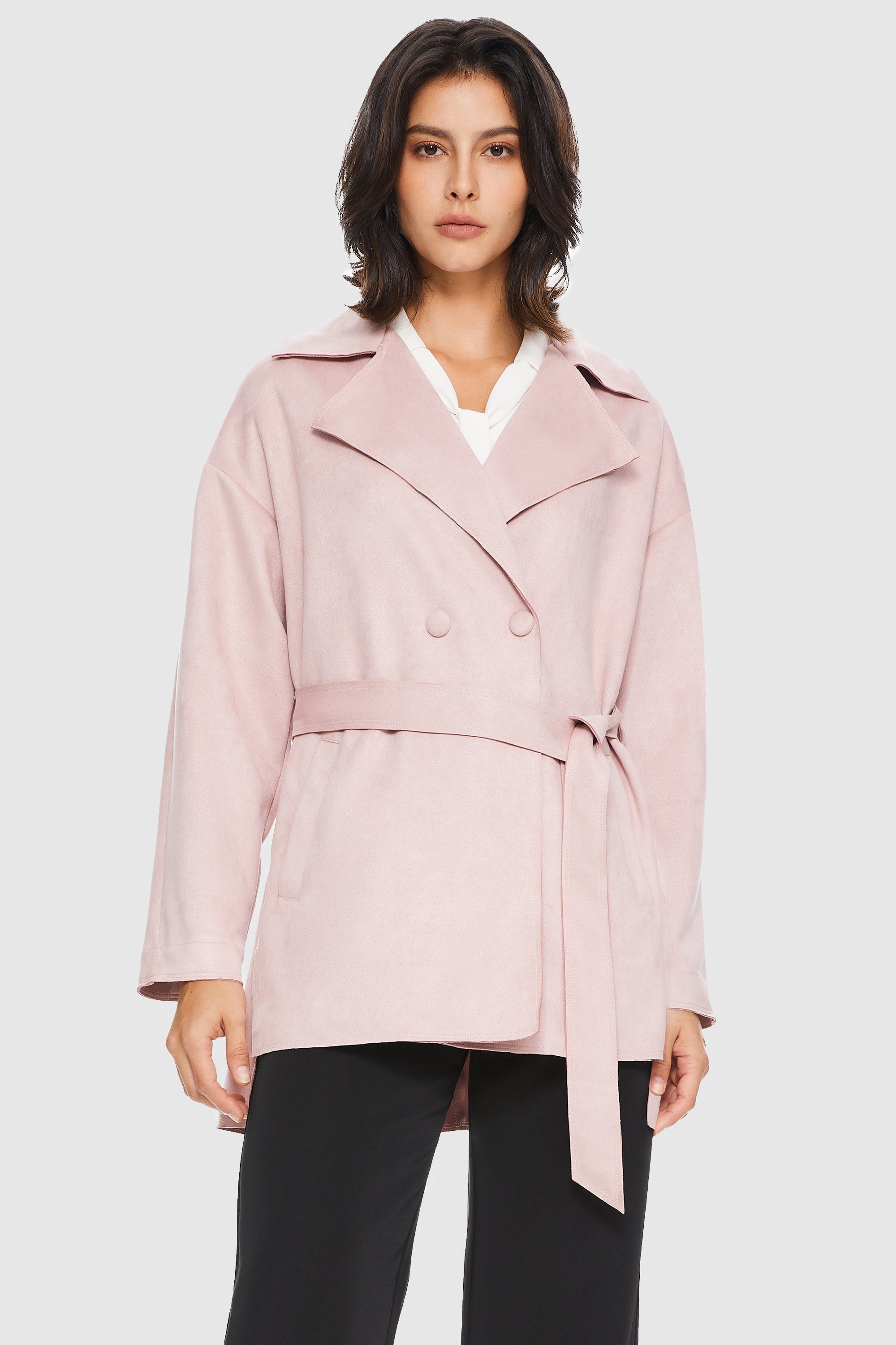 Orolay-Suede Lightweight Trench-#color_Almost Mauve