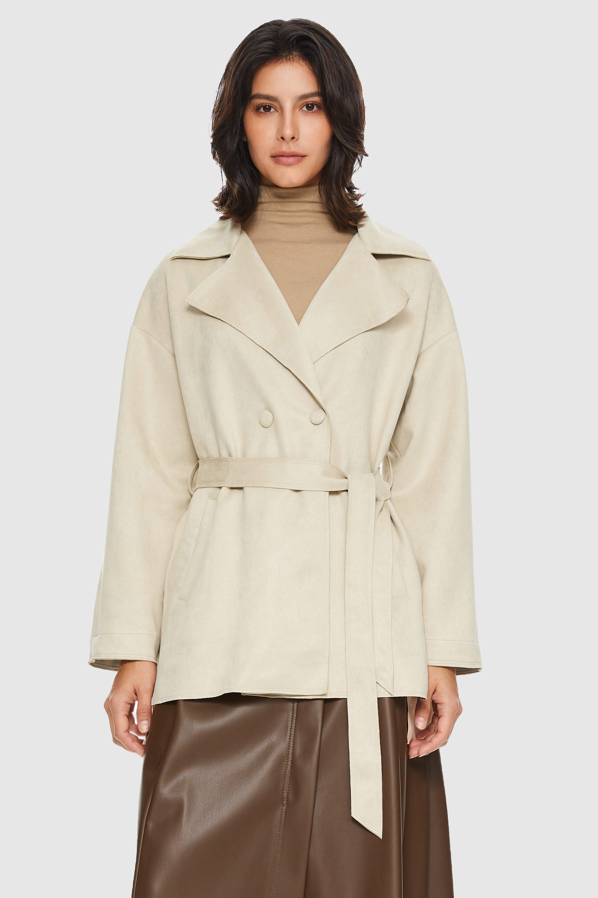 Orolay-Suede Lightweight Trench-#color_Tofu