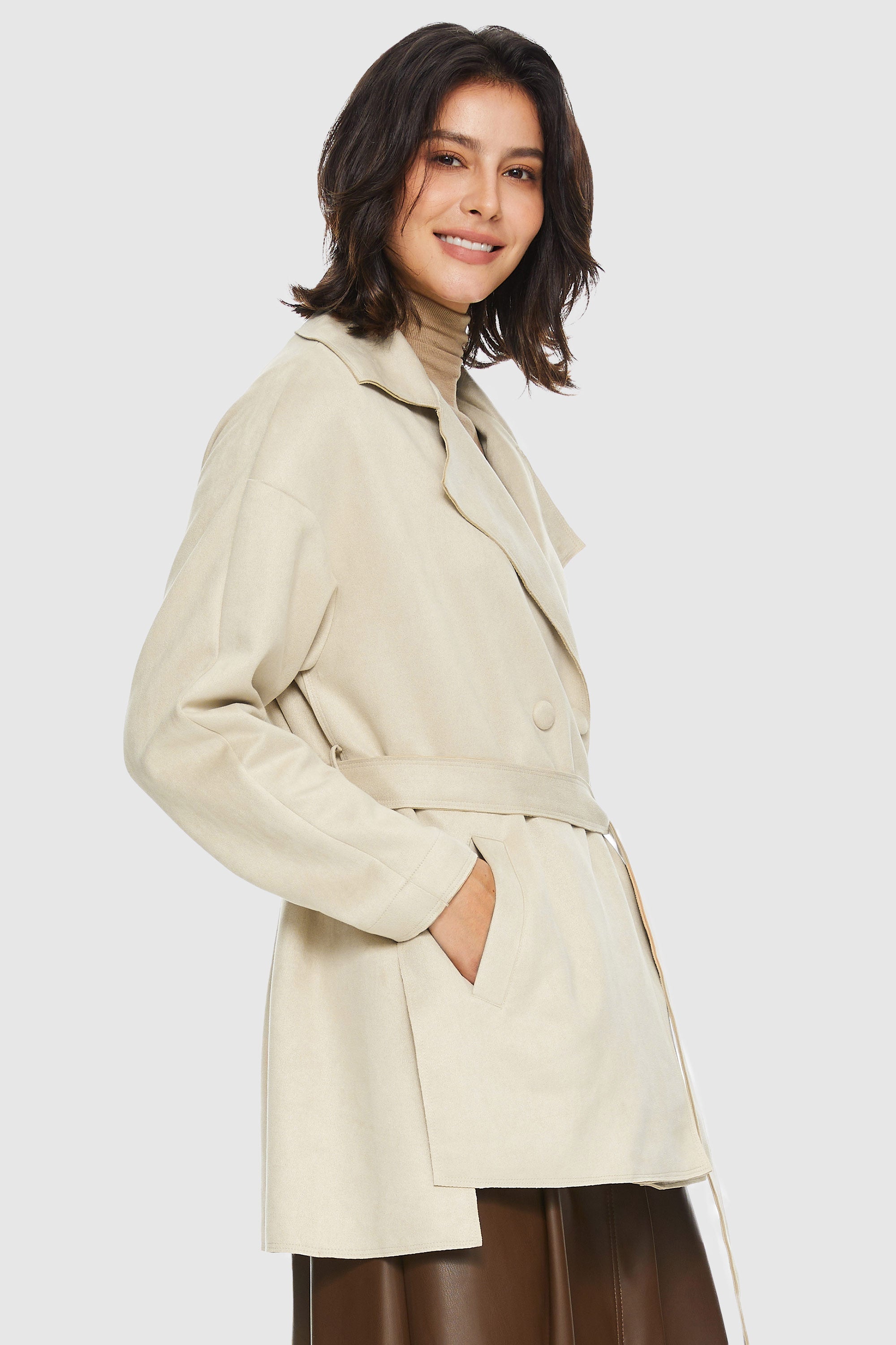 Orolay-Suede Lightweight Trench-#color_Tofu