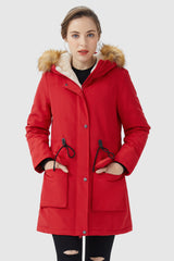 Orolay-Thickened Fleece Lined Parka-#color_Racing Red