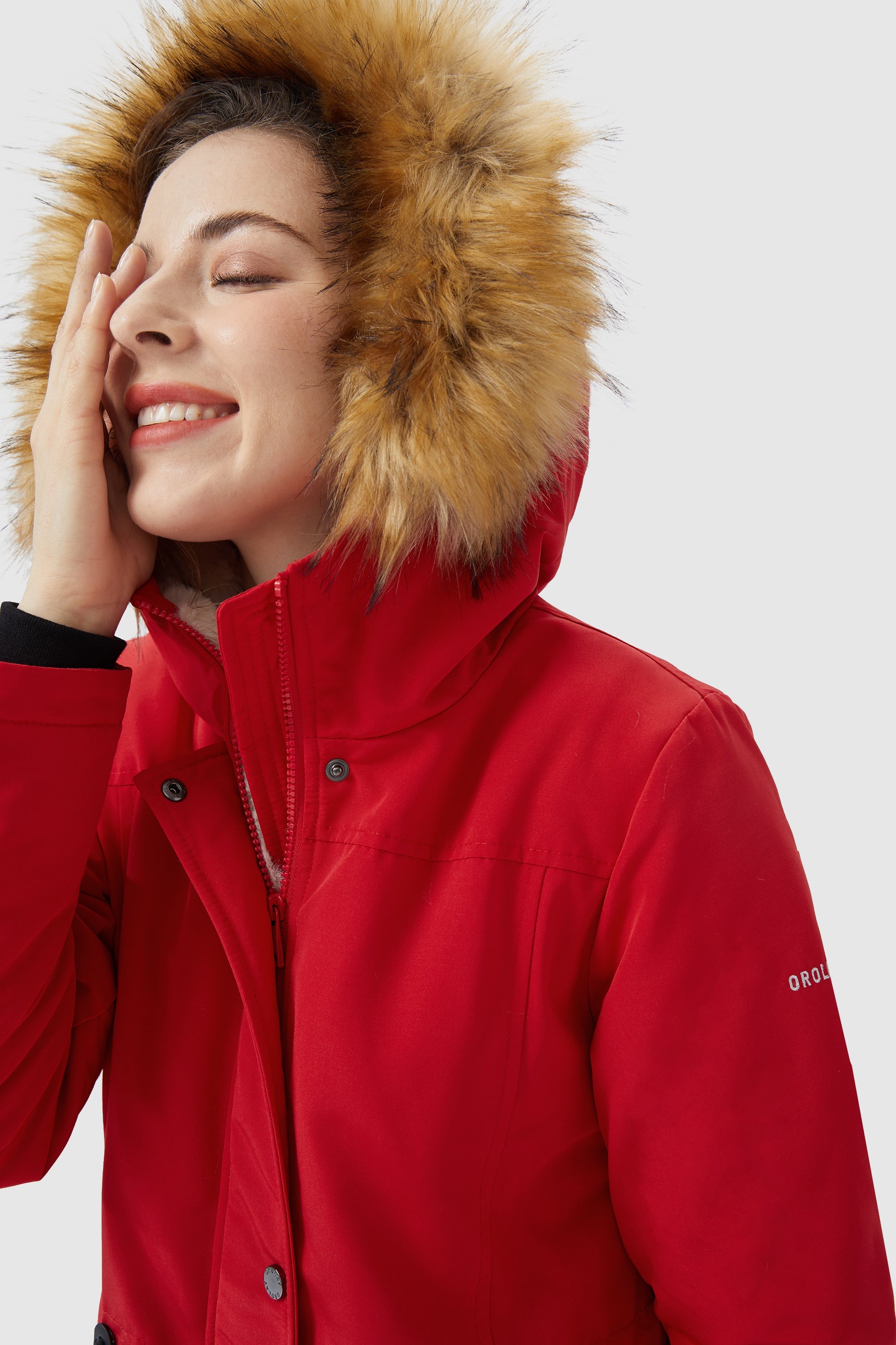 Orolay-Thickened Fleece Lined Parka-#color_Racing Red