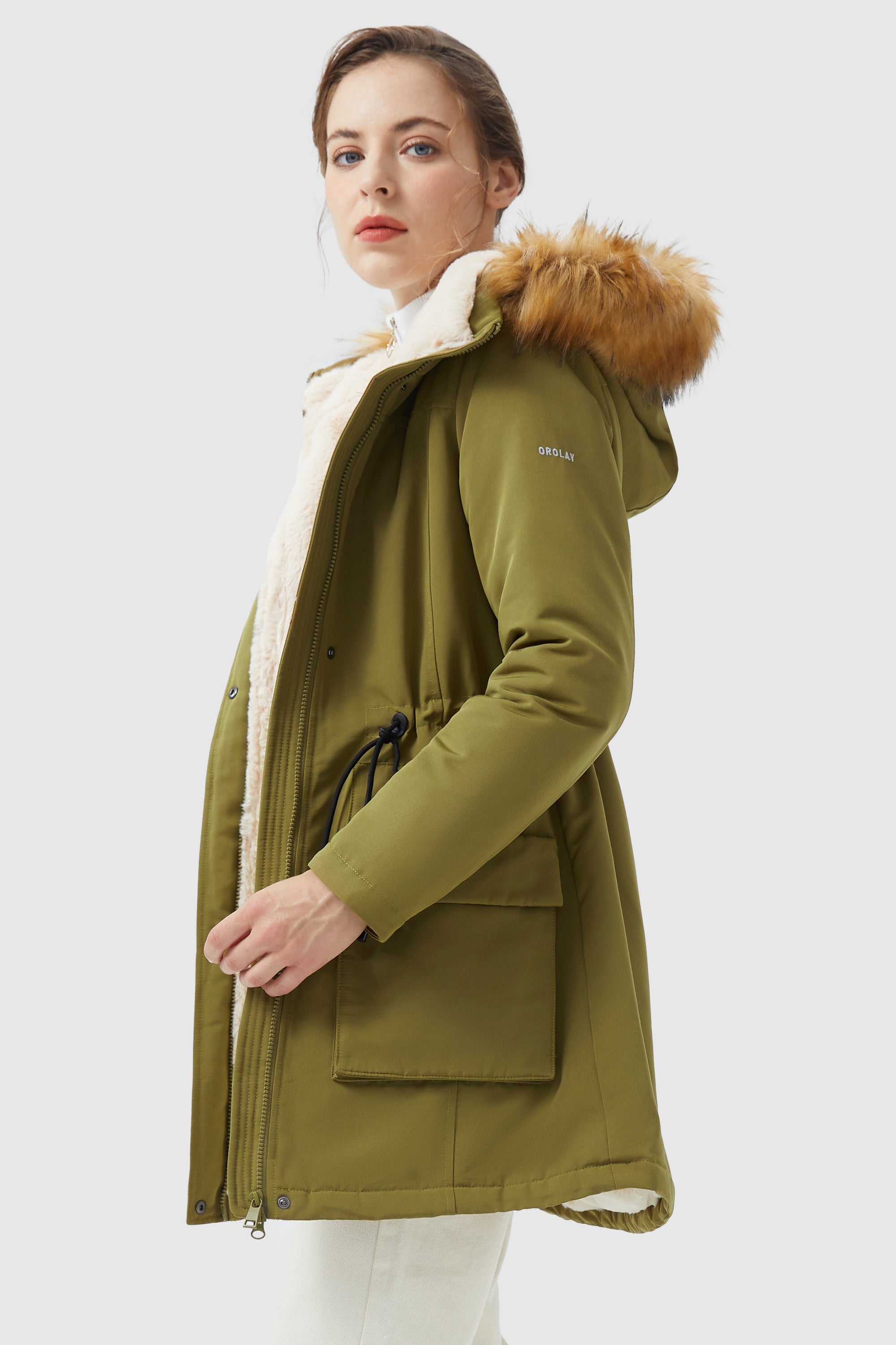 Orolay-Thickened Fleece Lined Parka-#color_Peat Moss