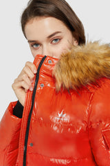 Orolay-Thickened Winter Shiny Puffer Jacket-#color_Red Orange