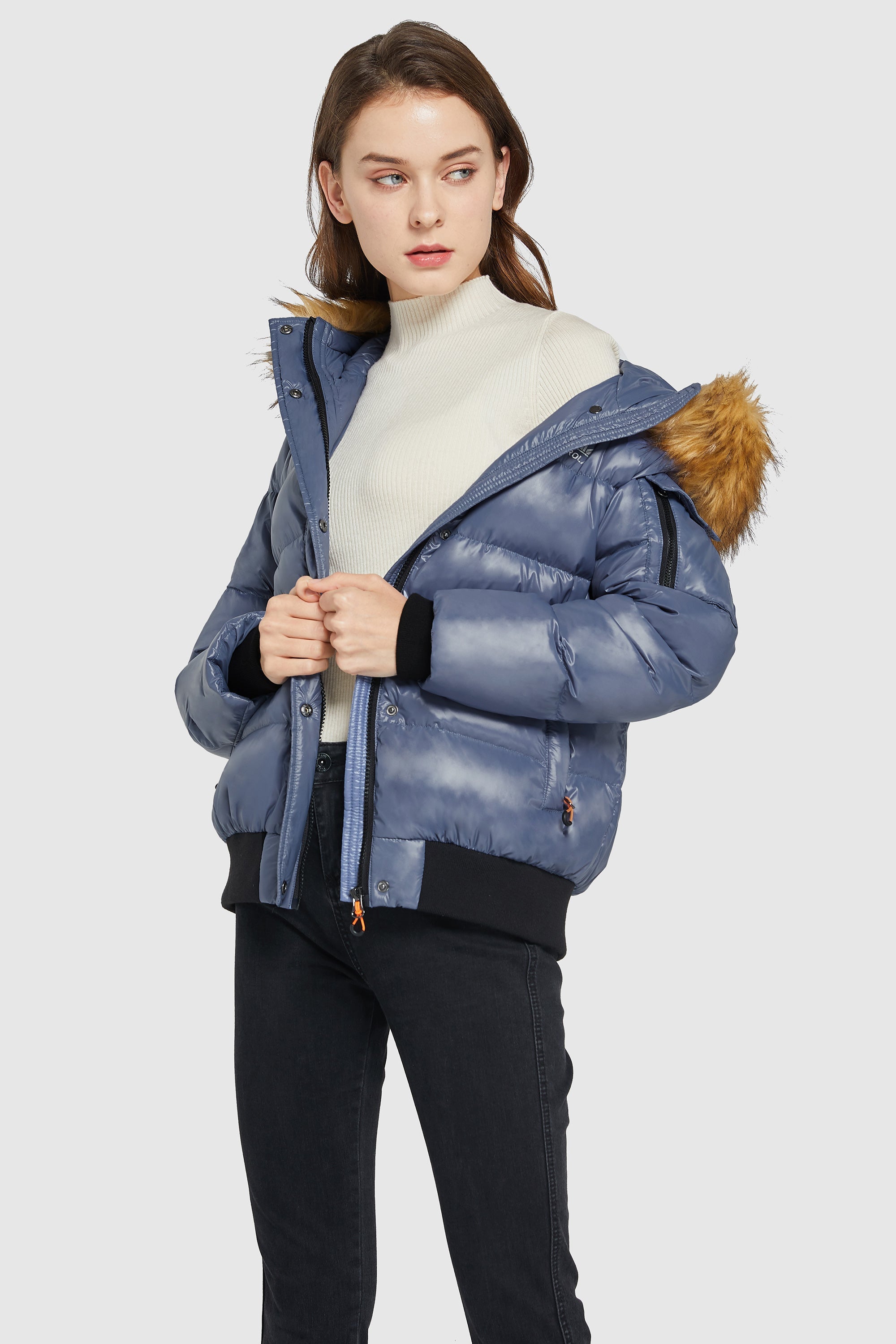 Orolay-Thickened Winter Shiny Puffer Jacket-#color_Country Blue