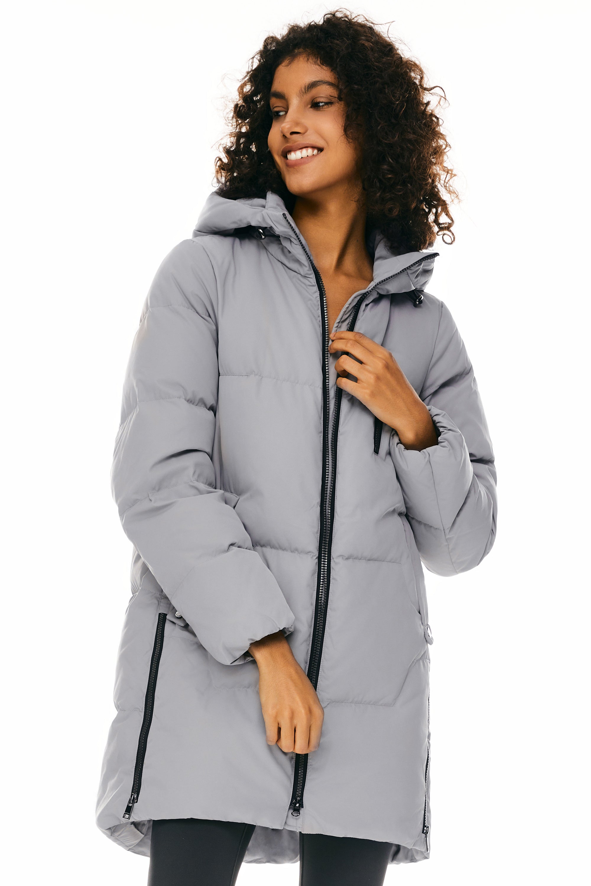 Orolay-Two-Way Zipper Hooded Puffer Jacket-#color_Oyster Mushroom