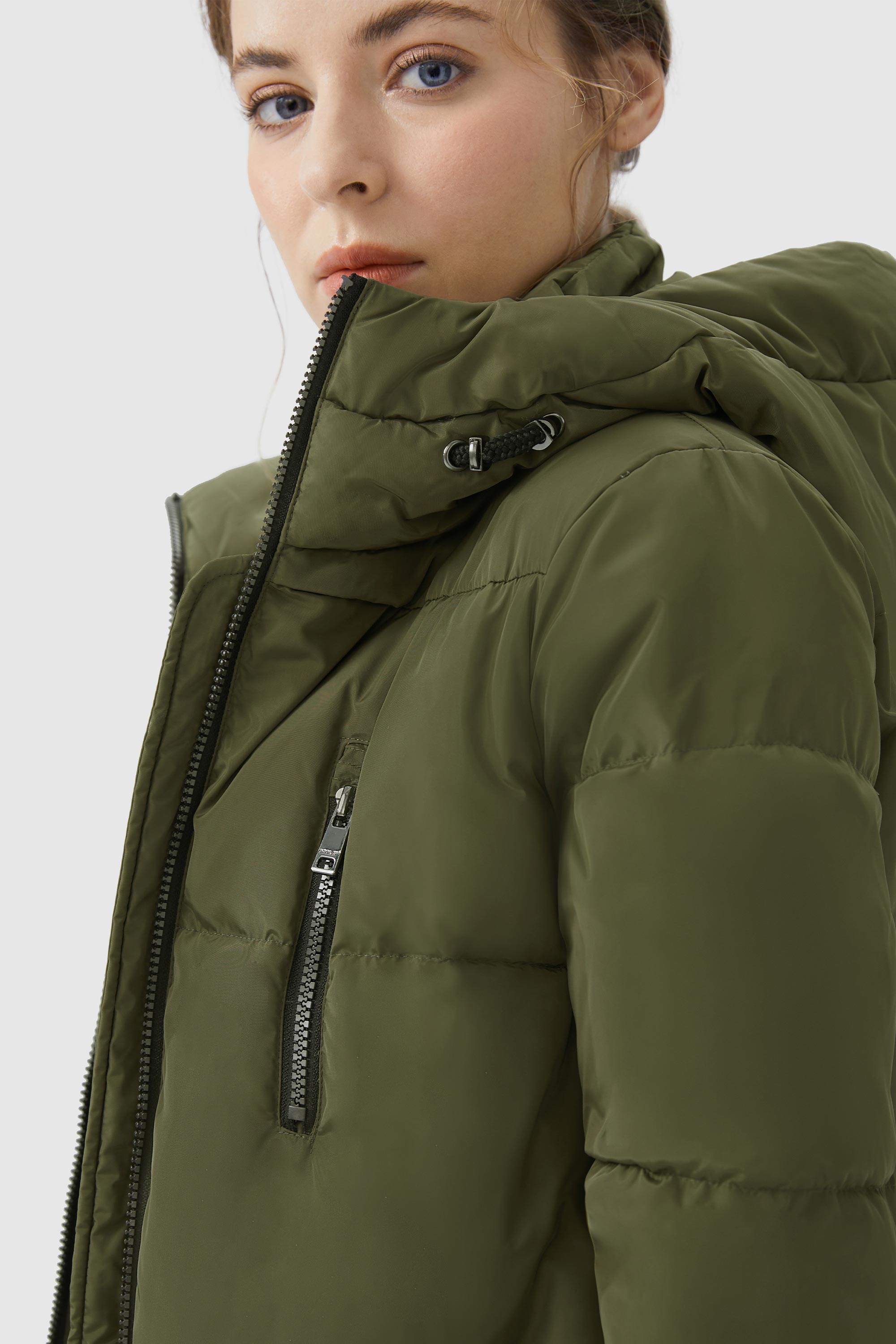 Orolay-Two-Way Zipper Hooded Puffer Jacket-#color_Peat Moss