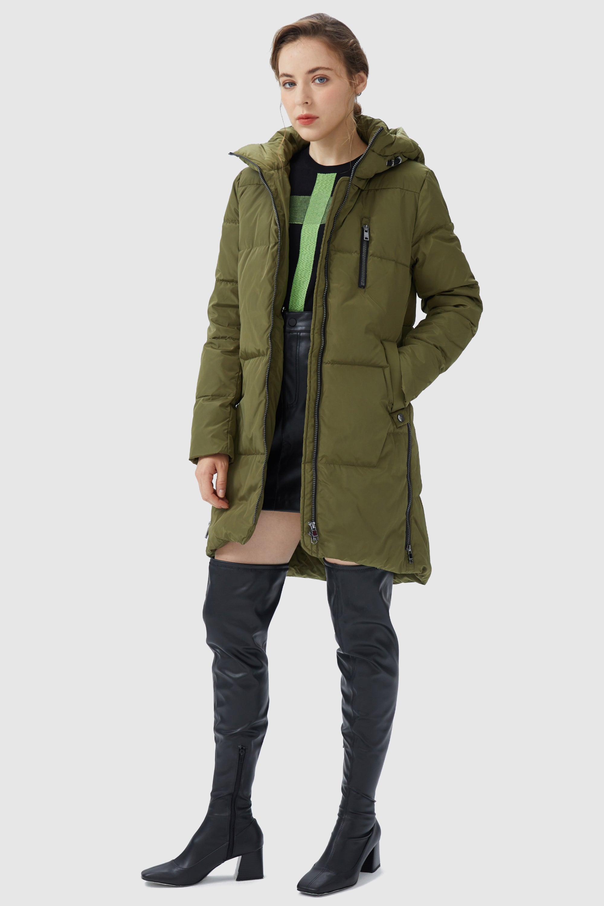 Orolay-Two-Way Zipper Hooded Puffer Jacket-#color_Peat Moss