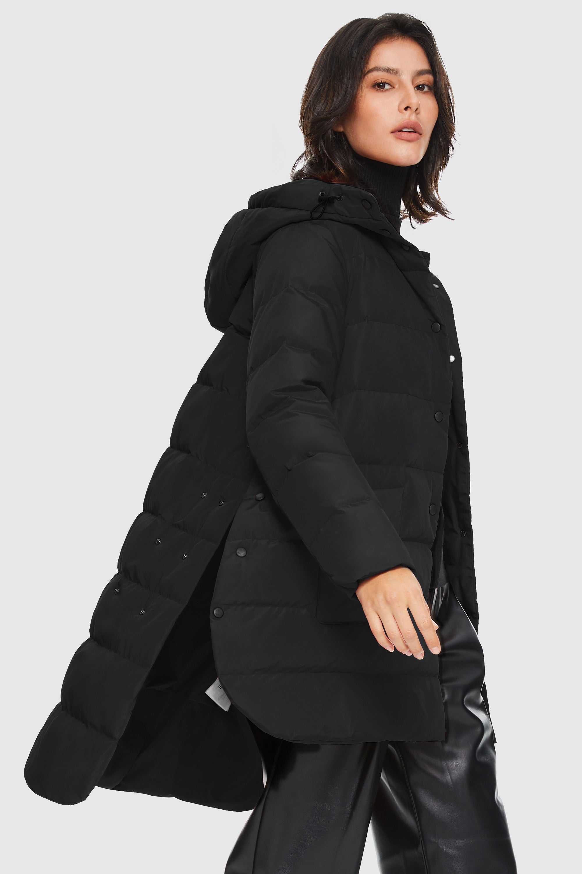 Orolay-Unique Cut Hooded Puffer Coat-#color_Black