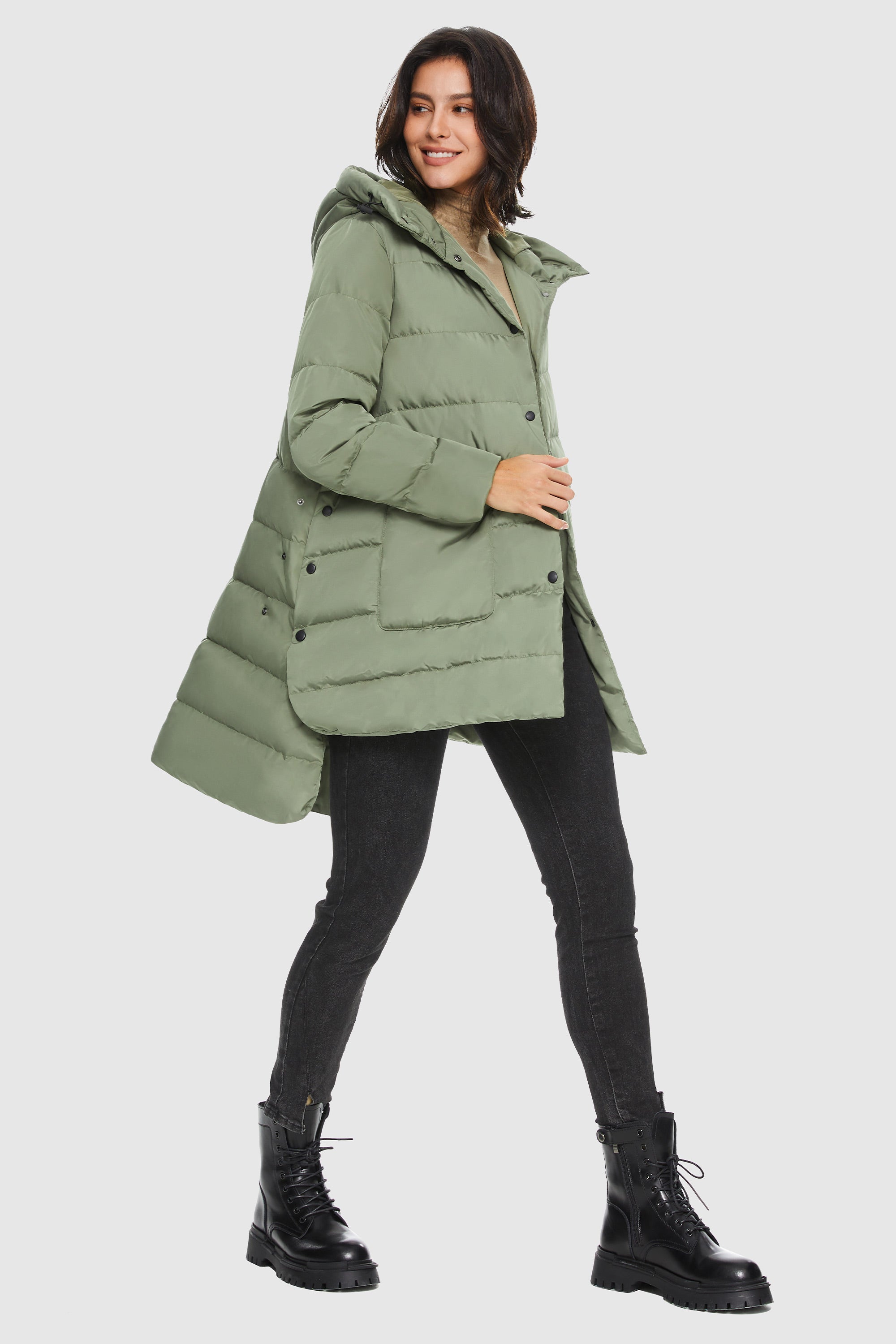 Orolay-Unique Cut Hooded Puffer Coat-#color_Sage Green