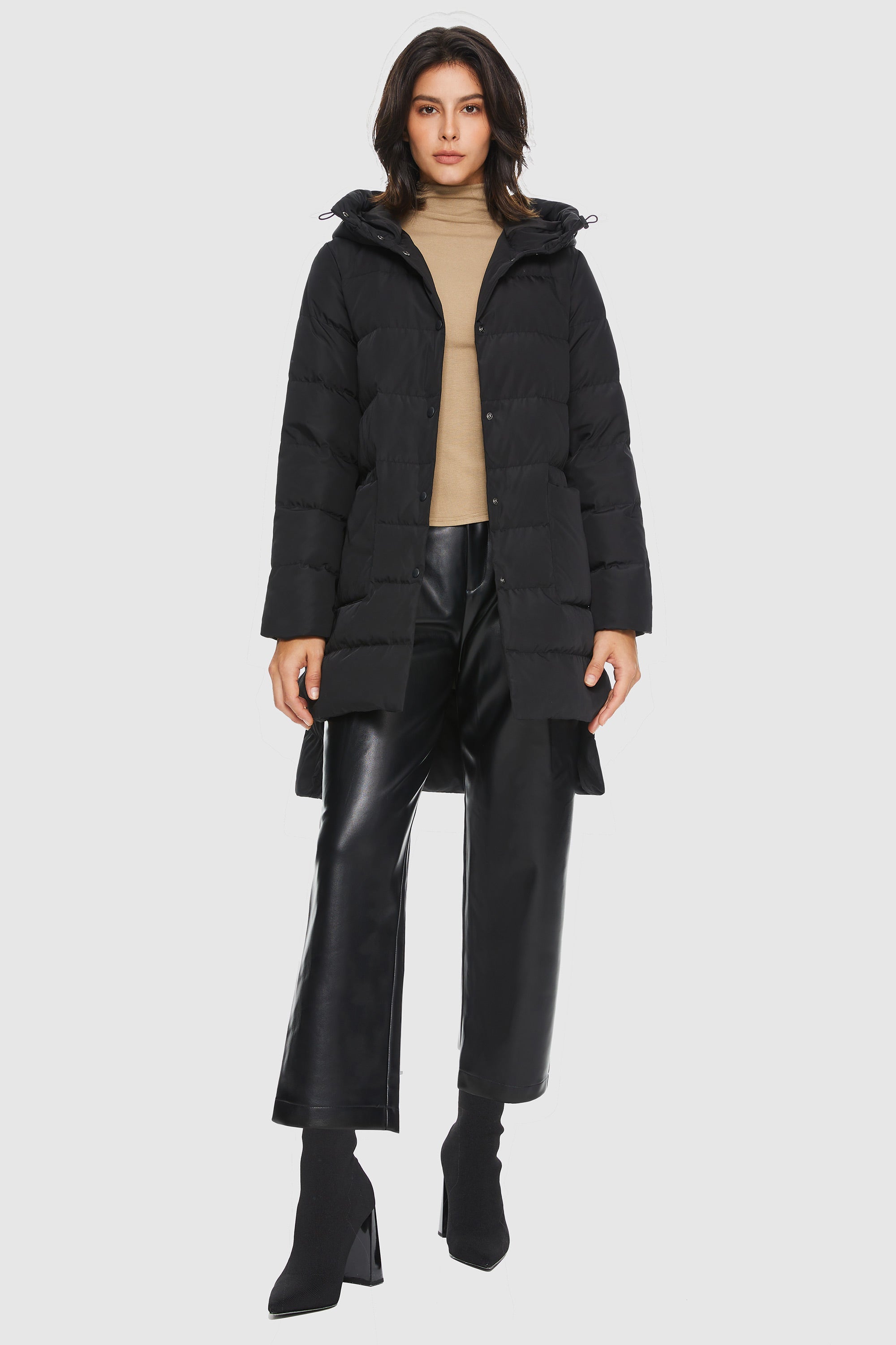 Orolay-Unique Cut Hooded Puffer Coat-#color_Black