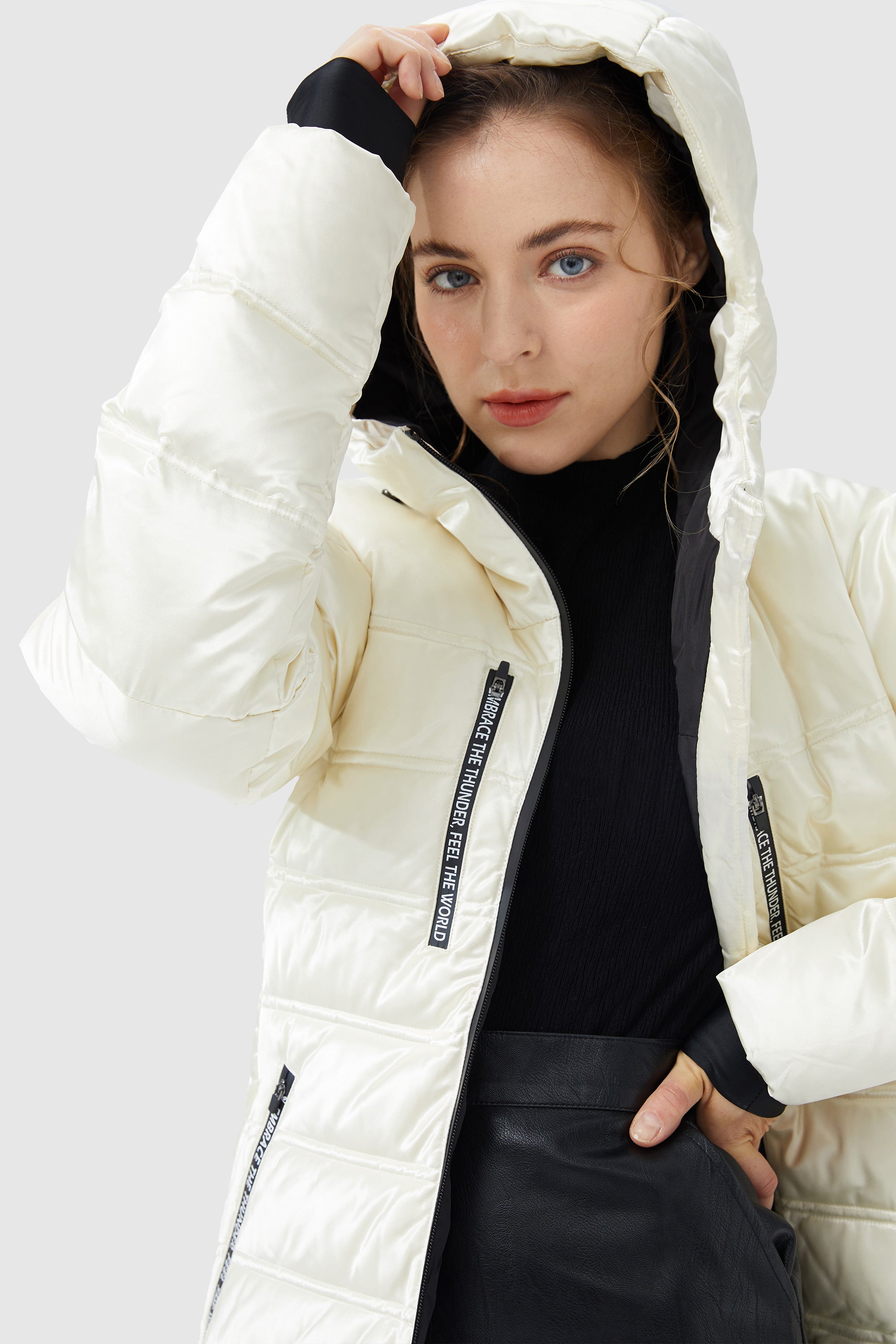 Orolay-Unique Quilting Down Hood Coat-#color_White