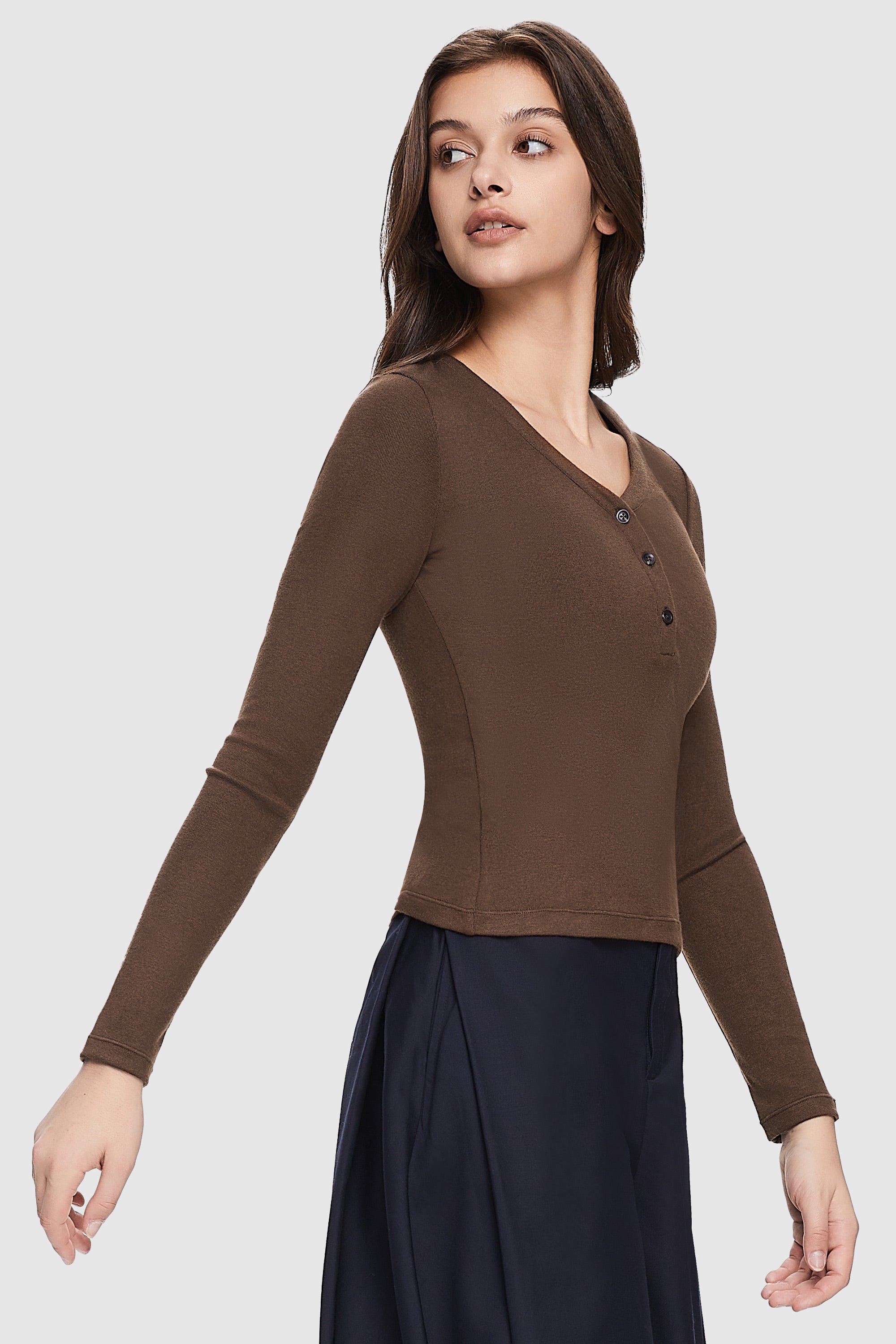 Orolay-V-Neck Knit Sweater-#color_Emperador