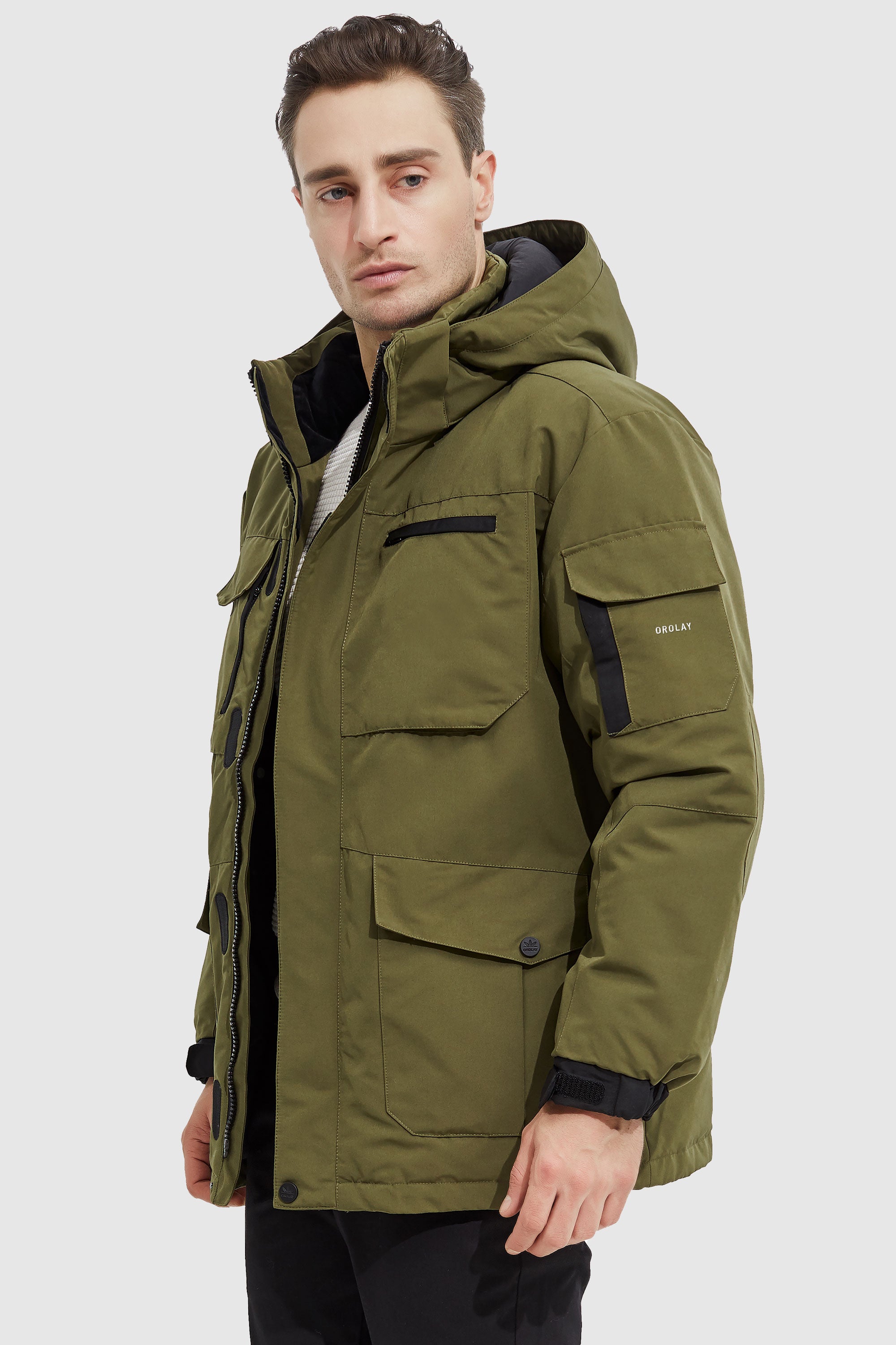 Orolay-Warm Anorak Detachable Hood Down Parka-#color_Fir Green