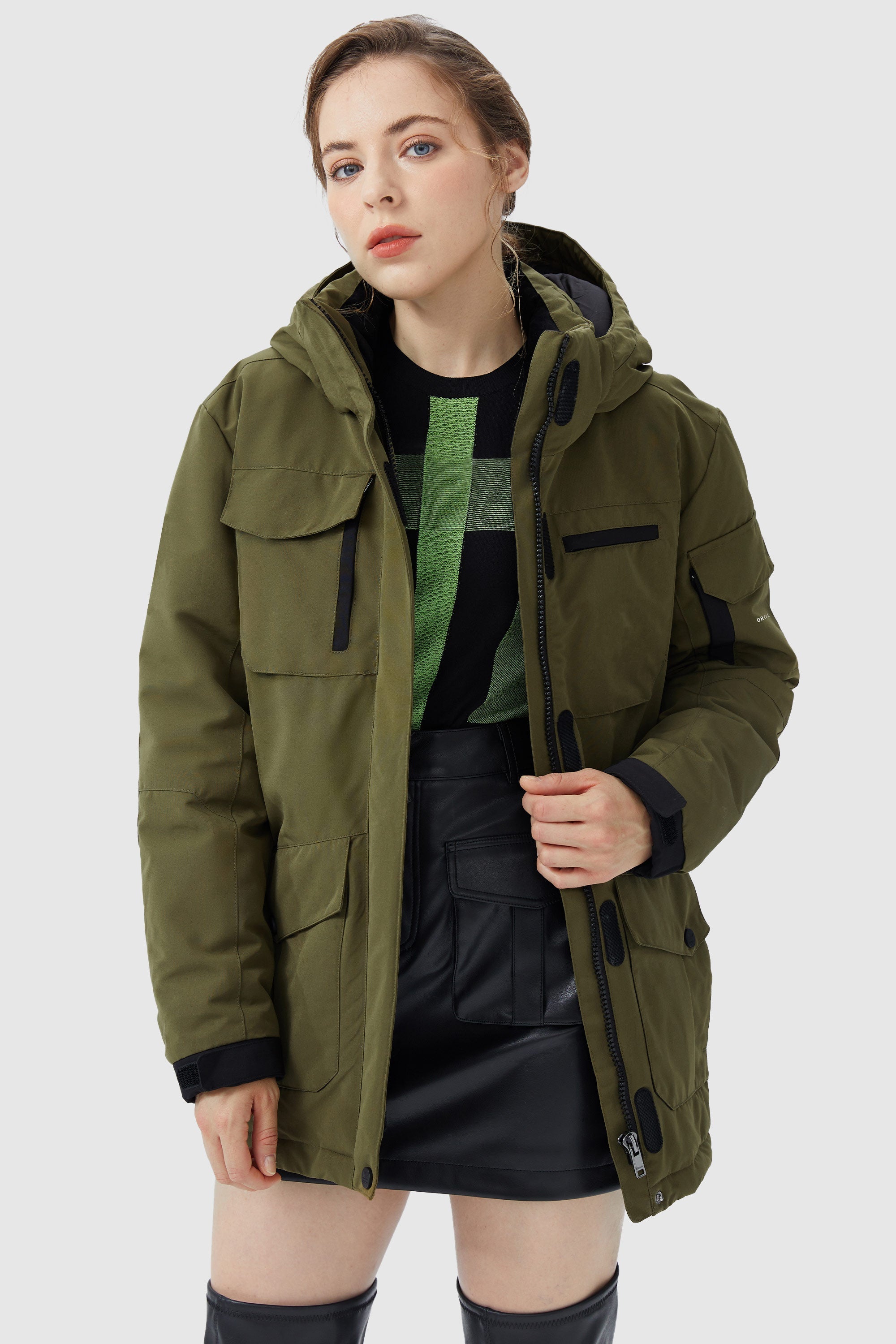 Orolay-Warm Multiple Pockets Parka Jacket-#color_Fir Green