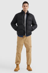 Orolay-Water Repellent Slant Pocket Thickened Jacket-#color_Black