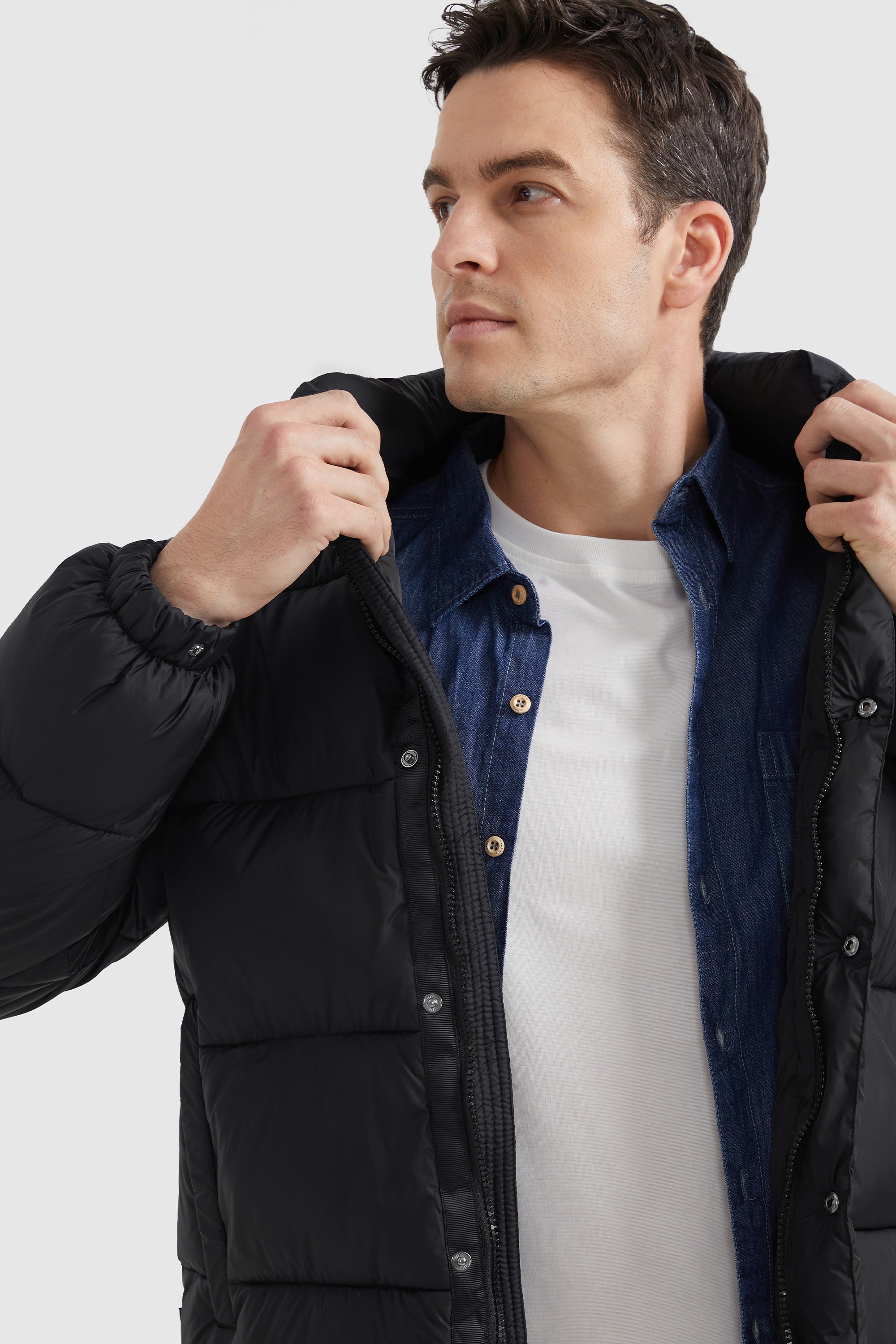 Orolay-Water Repellent Slant Pocket Thickened Jacket-#color_Black