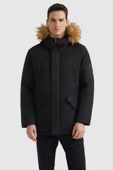 Orolay-Water-Resistant Down Coat with Faux Fur Hood-#color_Black