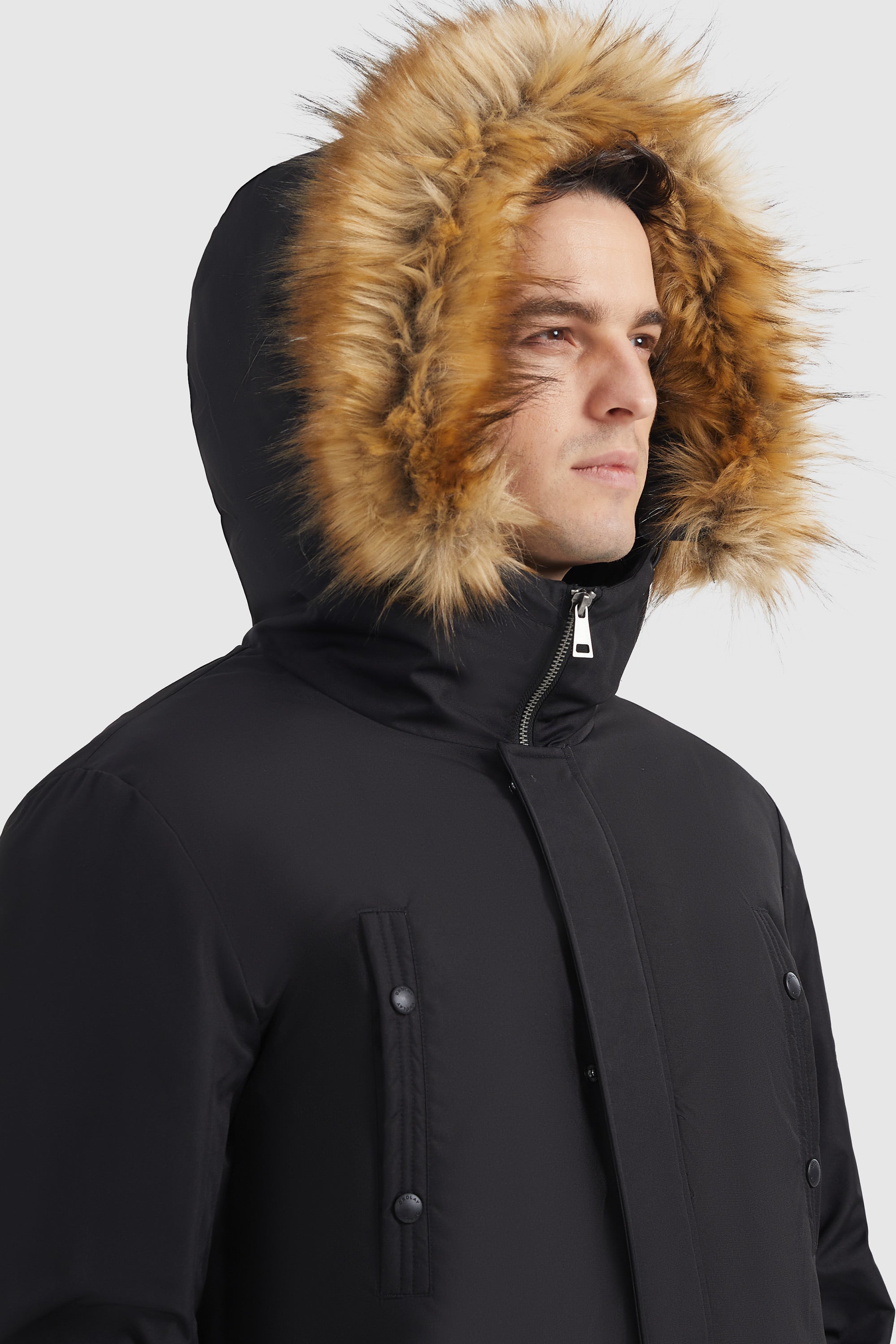 Orolay-Water-Resistant Down Coat with Faux Fur Hood-#color_Black