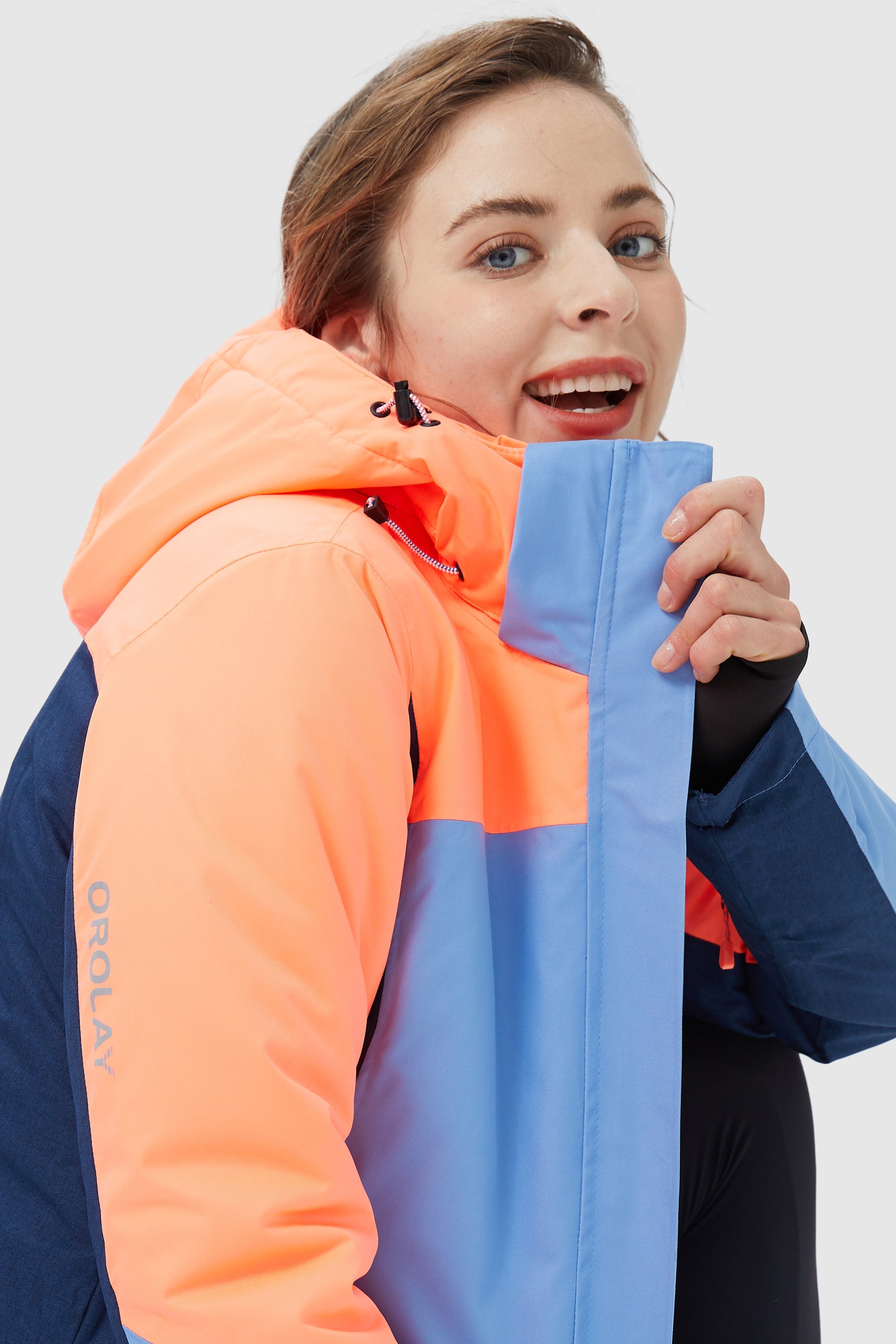 Orolay-Waterproof Snow Winter Coat-#color_Light Orange&Blue