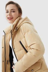 Orolay-Waterproof Thickened Down Jacket with Hood-#color_Frosted Almond