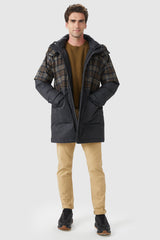 Orolay-Windproof Down Jacket with Hood-#color_Coffee plaid