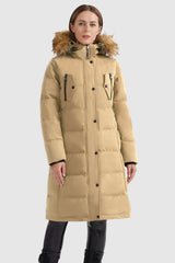 Orolay-Windproof Puffer Fur Hooded Down Coat-#color_Sand