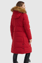 Orolay-Windproof Puffer Fur Hooded Down Coat-#color_Racing Red