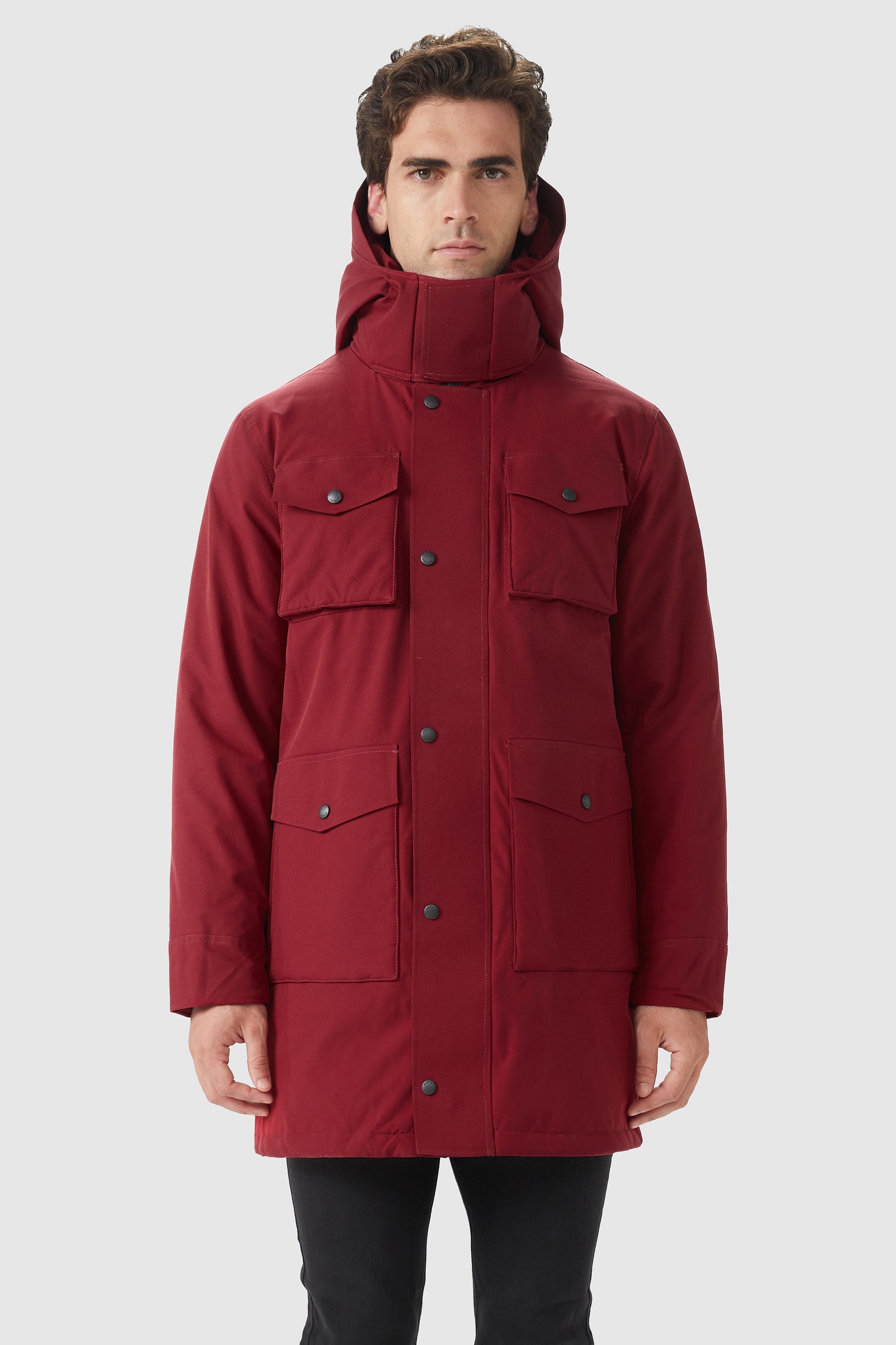 Orolay-Windproof Warm Hooded Down Jacket-#color_Red Dahlia