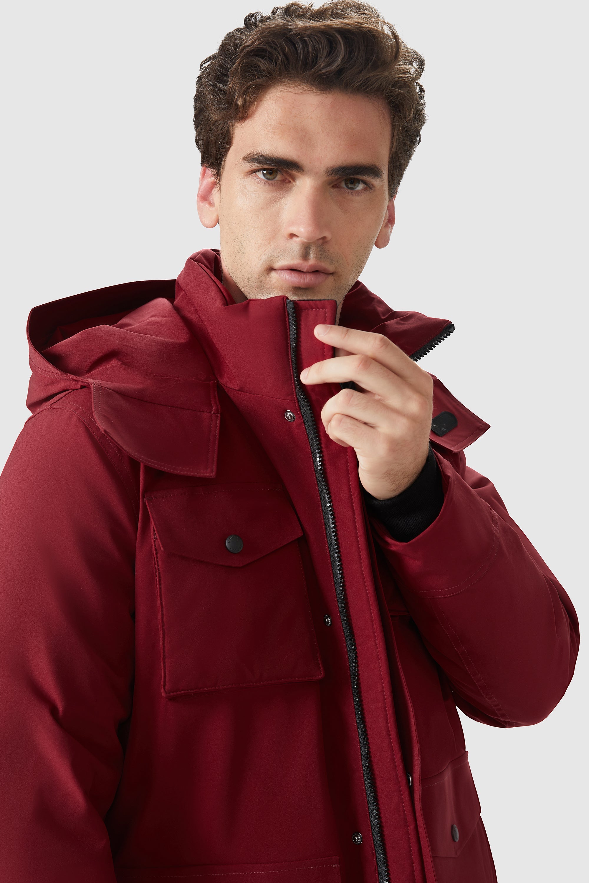 Orolay-Windproof Warm Hooded Down Jacket-#color_Red Dahlia