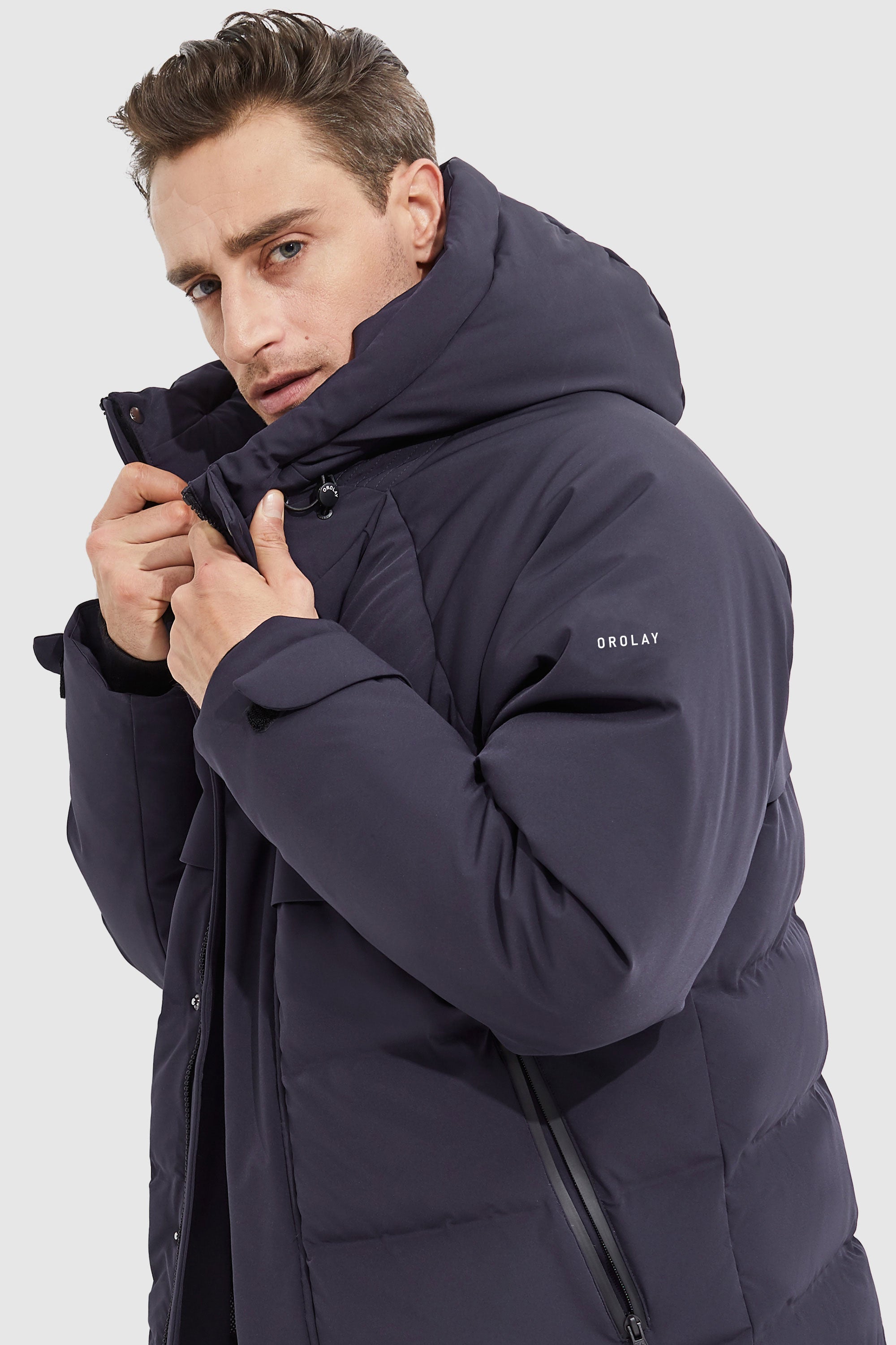 Orolay-Winter Hood Ribbed Cuff Down Jacket-#color_Blueprint