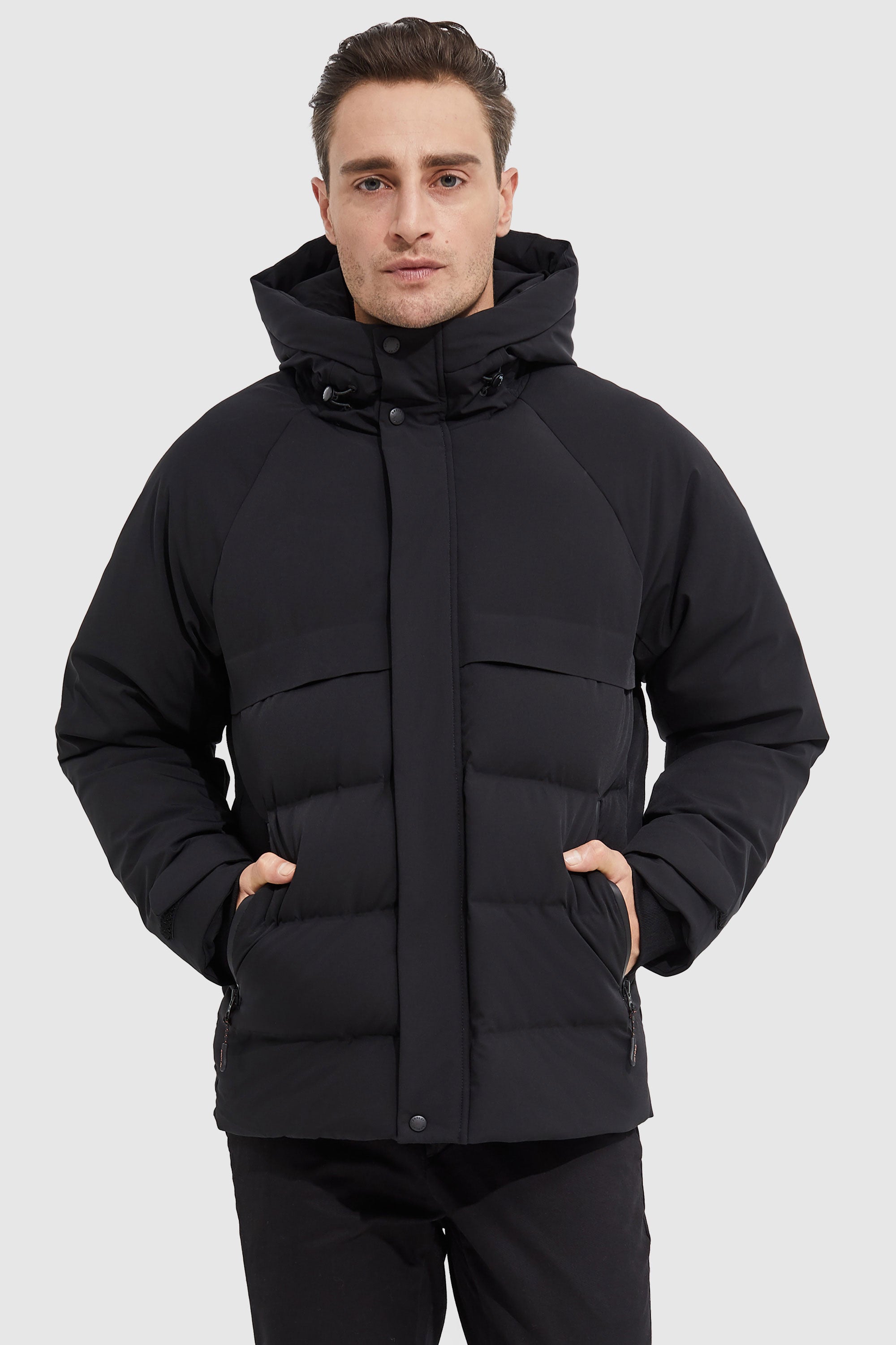 Orolay-Winter Hood Ribbed Cuff Down Jacket-#color_Black