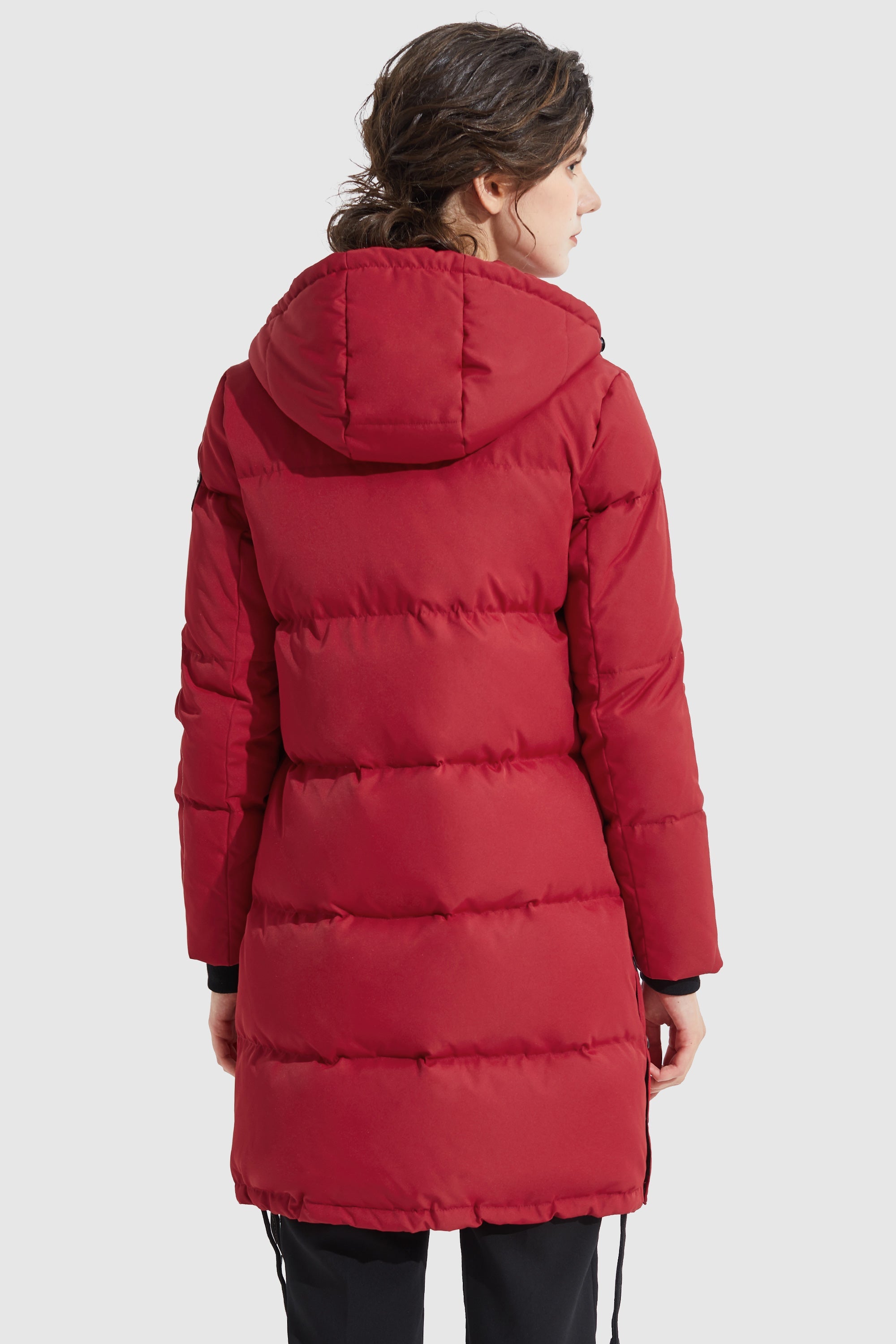 Orolay-Winter Long Double Snap Hooded Down Jacket-#color_Racing Red