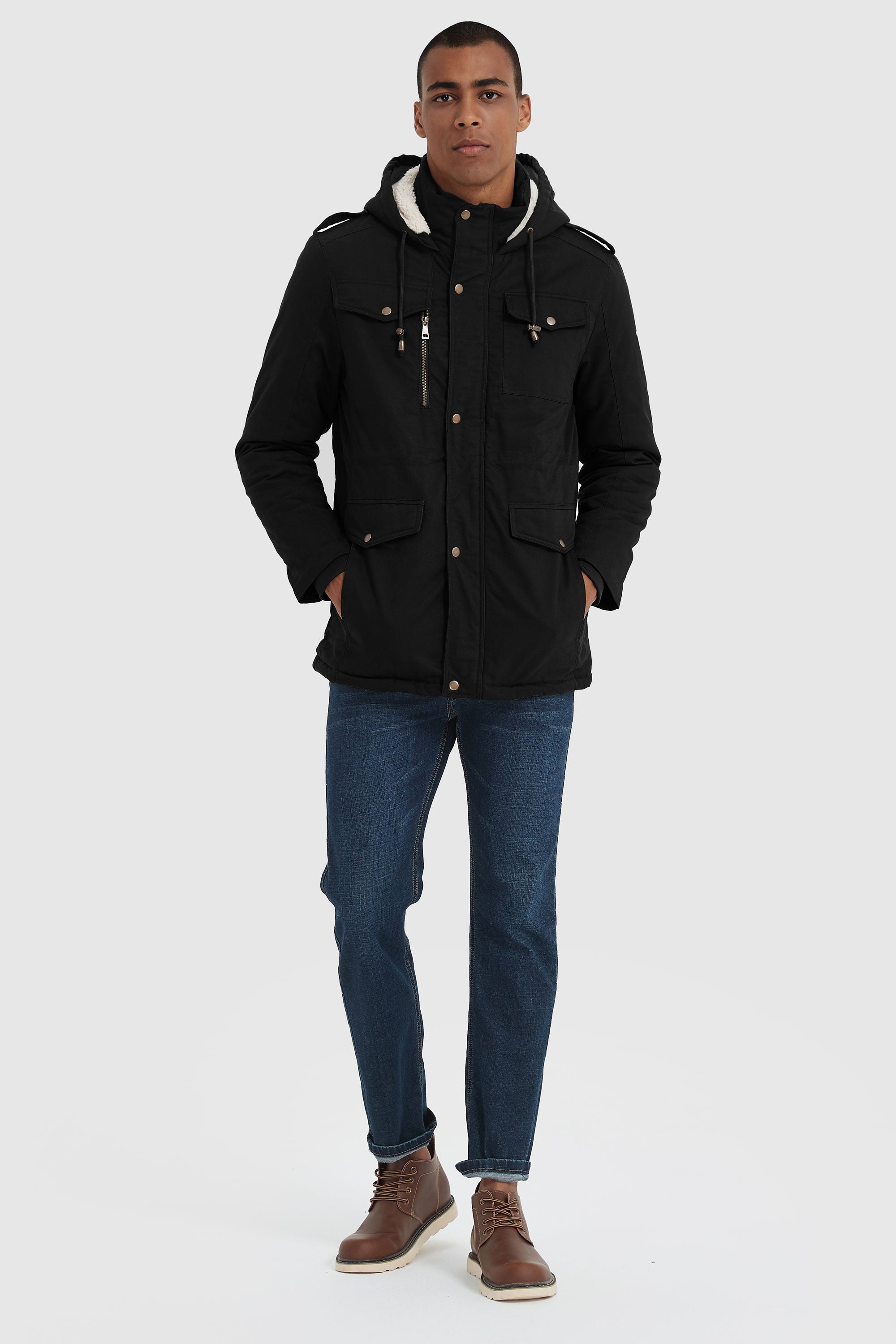 Orolay-Winter Military Parka Jacket-#color_Black