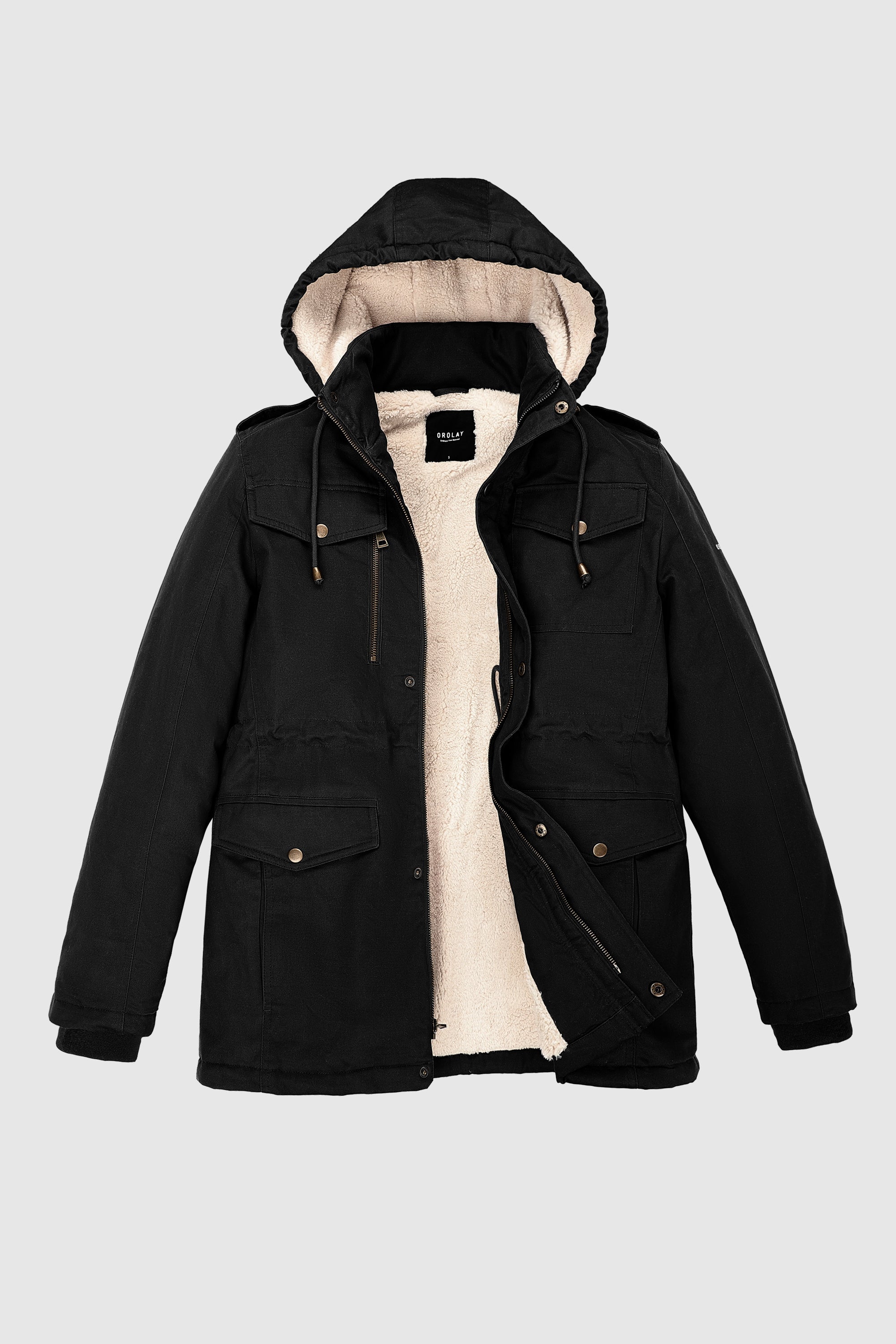 Orolay-Winter Military Parka Jacket-#color_Black