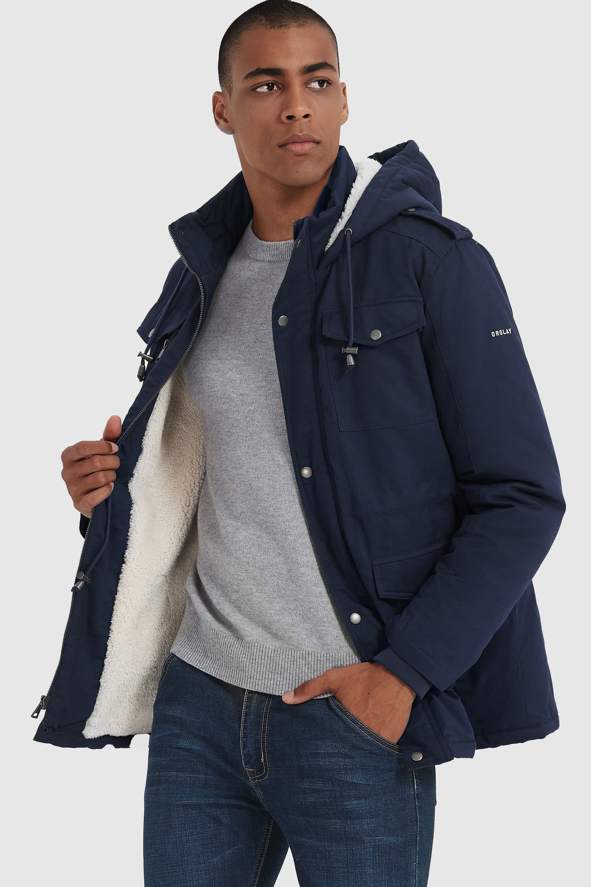 Orolay-Winter Military Parka Jacket-#color_True Blue