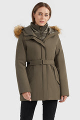 Orolay-Winter Parka Jacket with Adjustable Belt-#color_Sepia