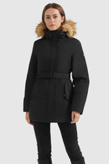 Orolay-Winter Parka Jacket with Adjustable Belt-#color_Black