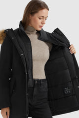 Orolay-Winter Parka Jacket with Adjustable Belt-#color_Black