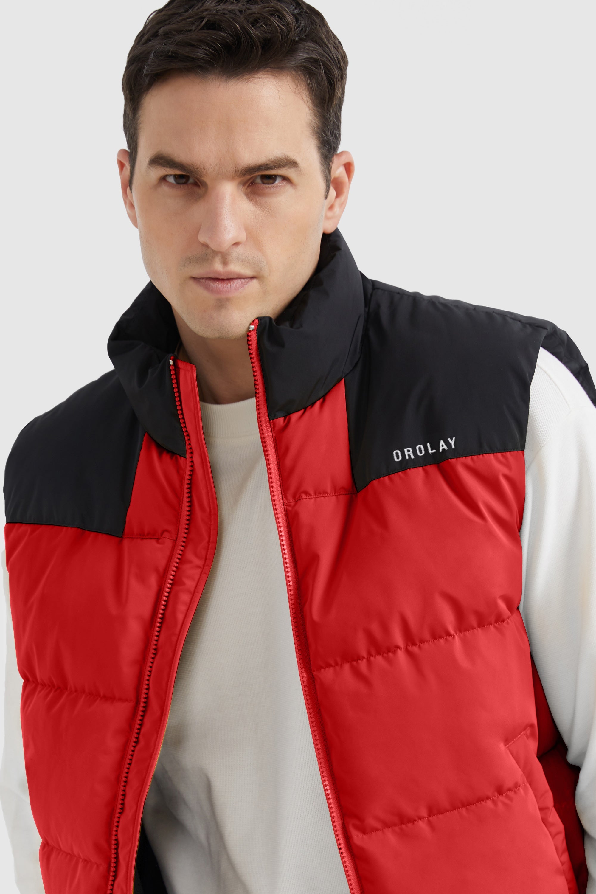 Orolay-Winter Sleeveless Puffer Warm Vest-#color_Racing Red