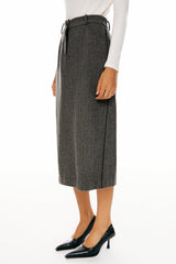 Orolay-Wool Midi Office Skirt-Image 5 of Wool Blend Straight Line Skirts from Orolay - #color_Black stripes