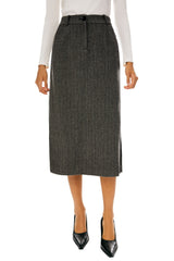 Orolay-Wool Midi Office Skirt-Image 2 of Wool Blend Straight Line Skirts from Orolay - #color_Black stripes