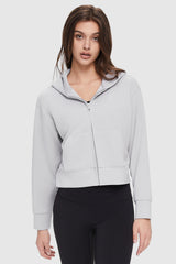 Orolay-Zip-Up Cropped Hoodie-Image 2 of Zip-Up Cropped Hoodie from Orolay - #color_Lightgrey