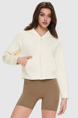 Orolay-Zip-Up Cropped Hoodie-Image 2 of Zip-Up Cropped Hoodie from Orolay - #color_Beige