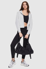 Orolay-Zip-Up Cropped Hoodie-Image 1 of Zip-Up Cropped Hoodie from Orolay - #color_Lightgrey