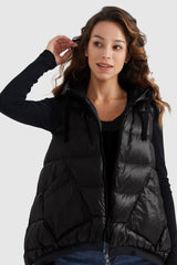 Orolay-Zip Up Hooded Quilted Puffer Down Vest-#color_Black