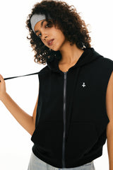 Orolay-Zip Up Sleeveless Hoodie-Image 6 of Zip Up Sleeveless Hoodie from Orolay - #color_black