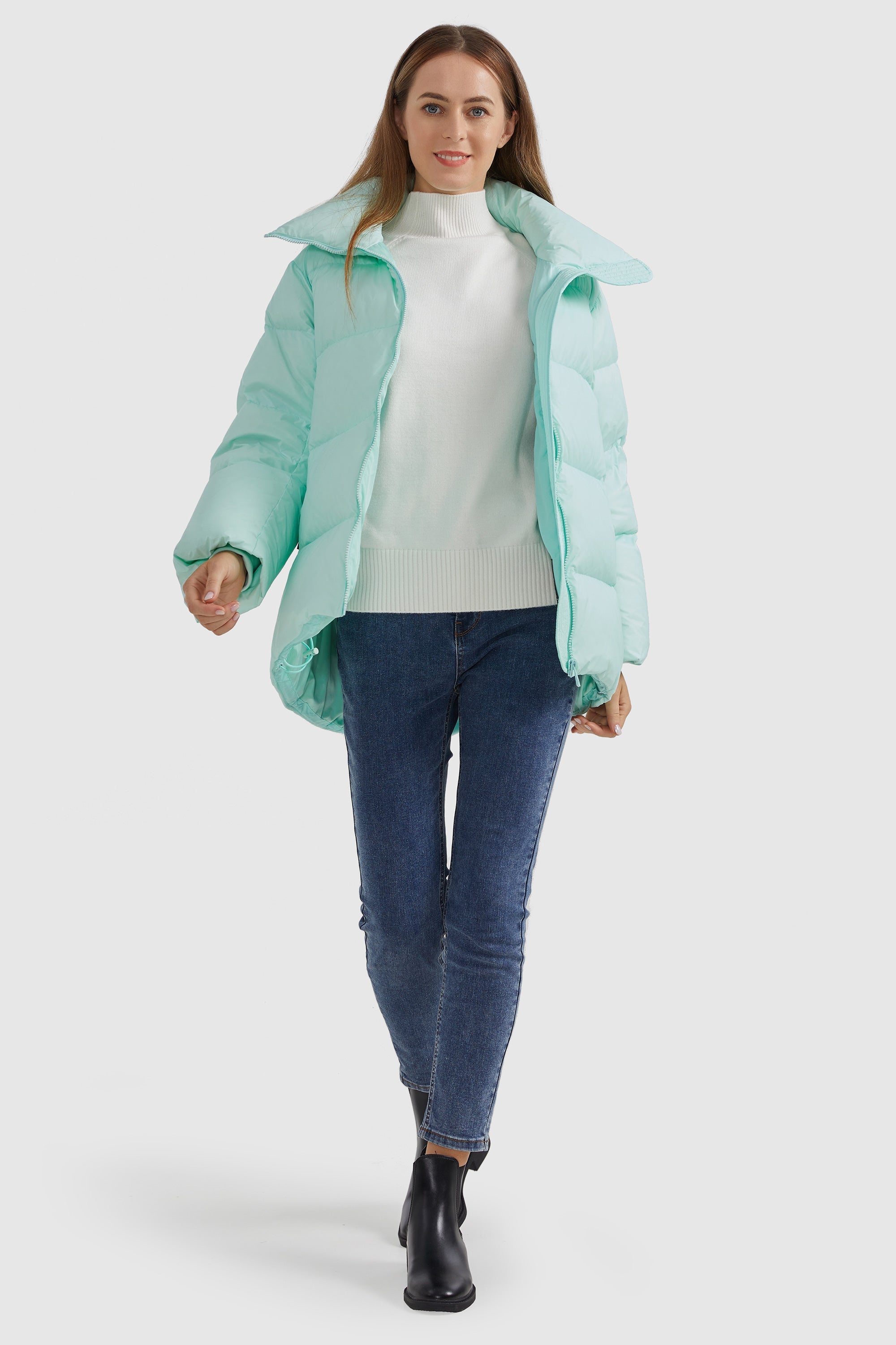 Orolay-Zipper Front Puffer Down Coat-#color_Blue Glass